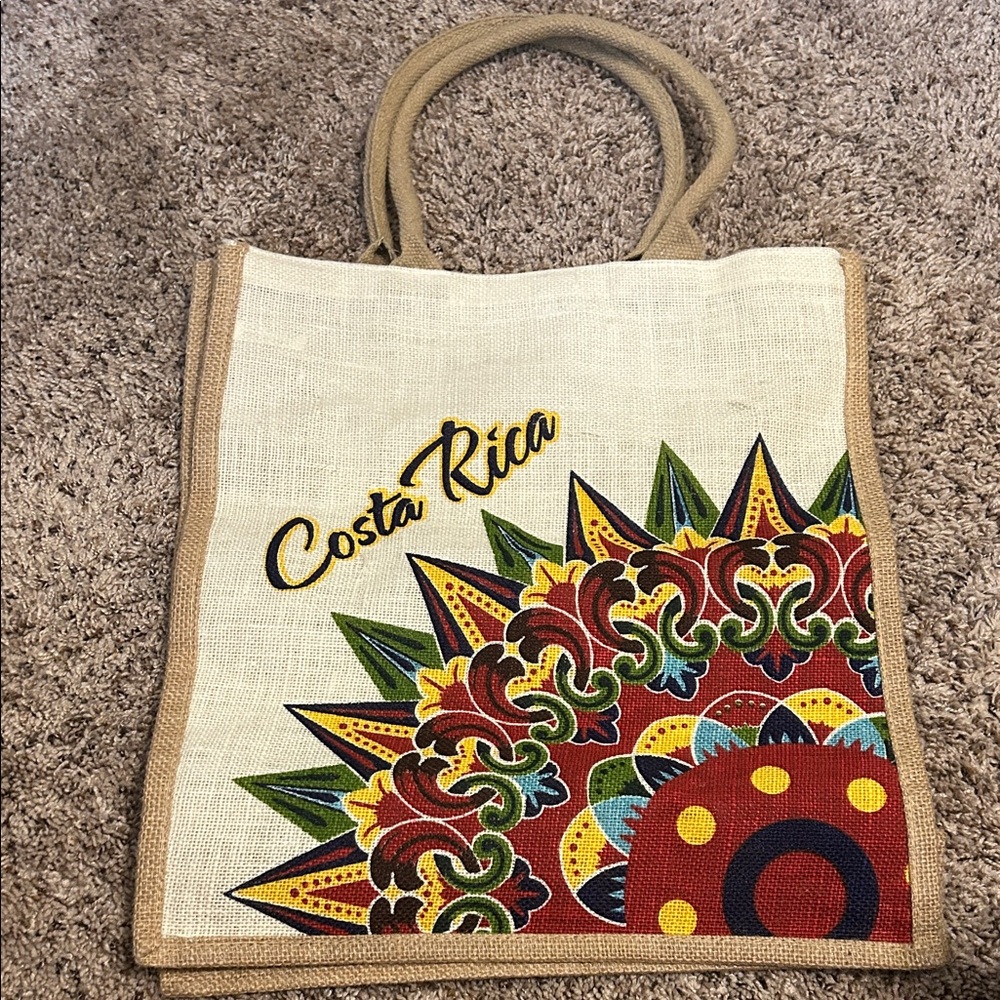 Costa Rica Beige and Multicolor Tote Bag